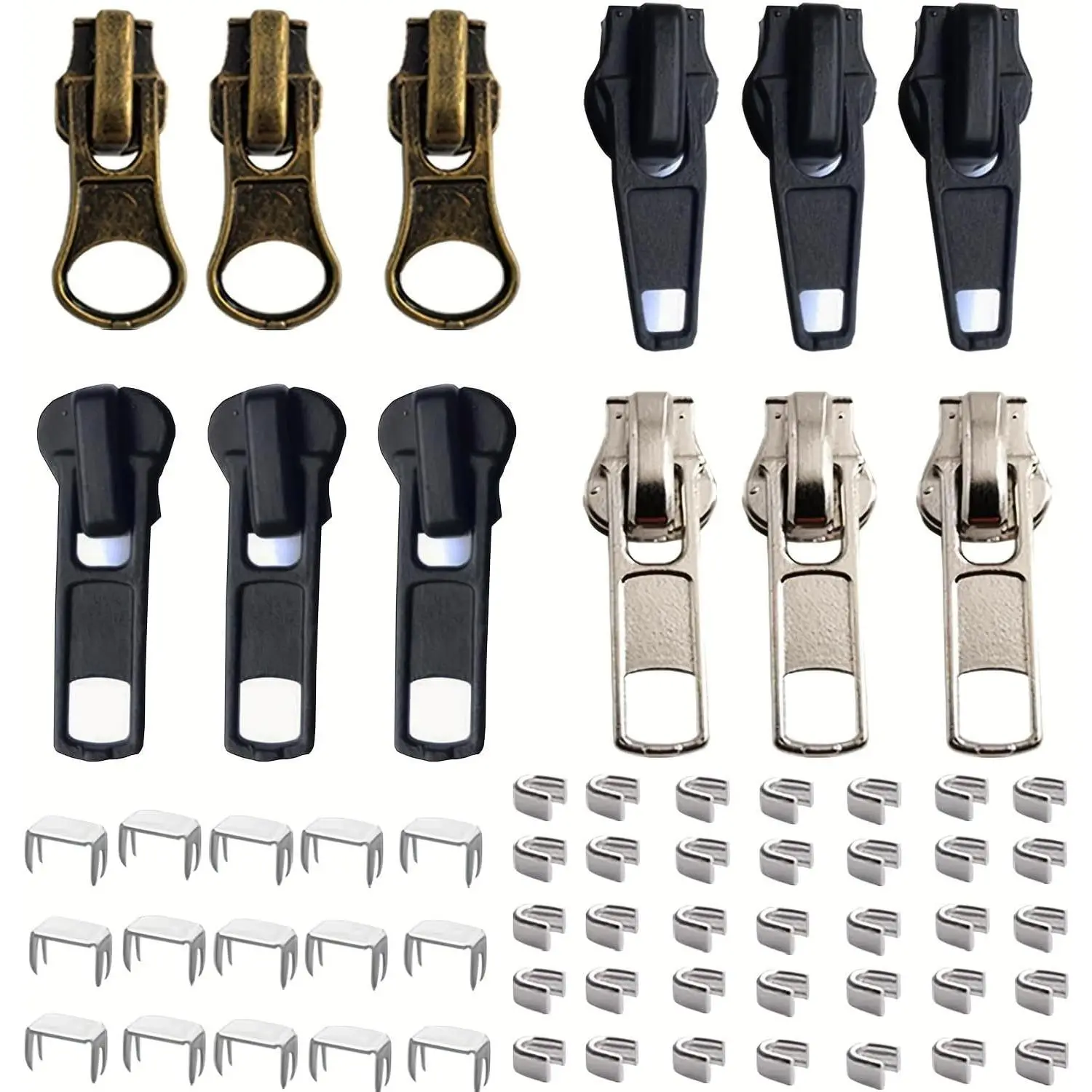 Zipper Repair Kit  Slider: 62 count Coat Zipper Slider for Jacket Backpack Luggage