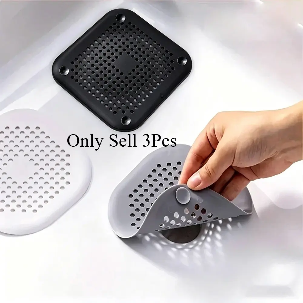 3pcs Filter Drain Plug Strainer, Bathtub Shower Floor Hair Catcher, Home Accessories, Kitchen Sink Drain Stopper, Bath Drain Cover, Easy Installation