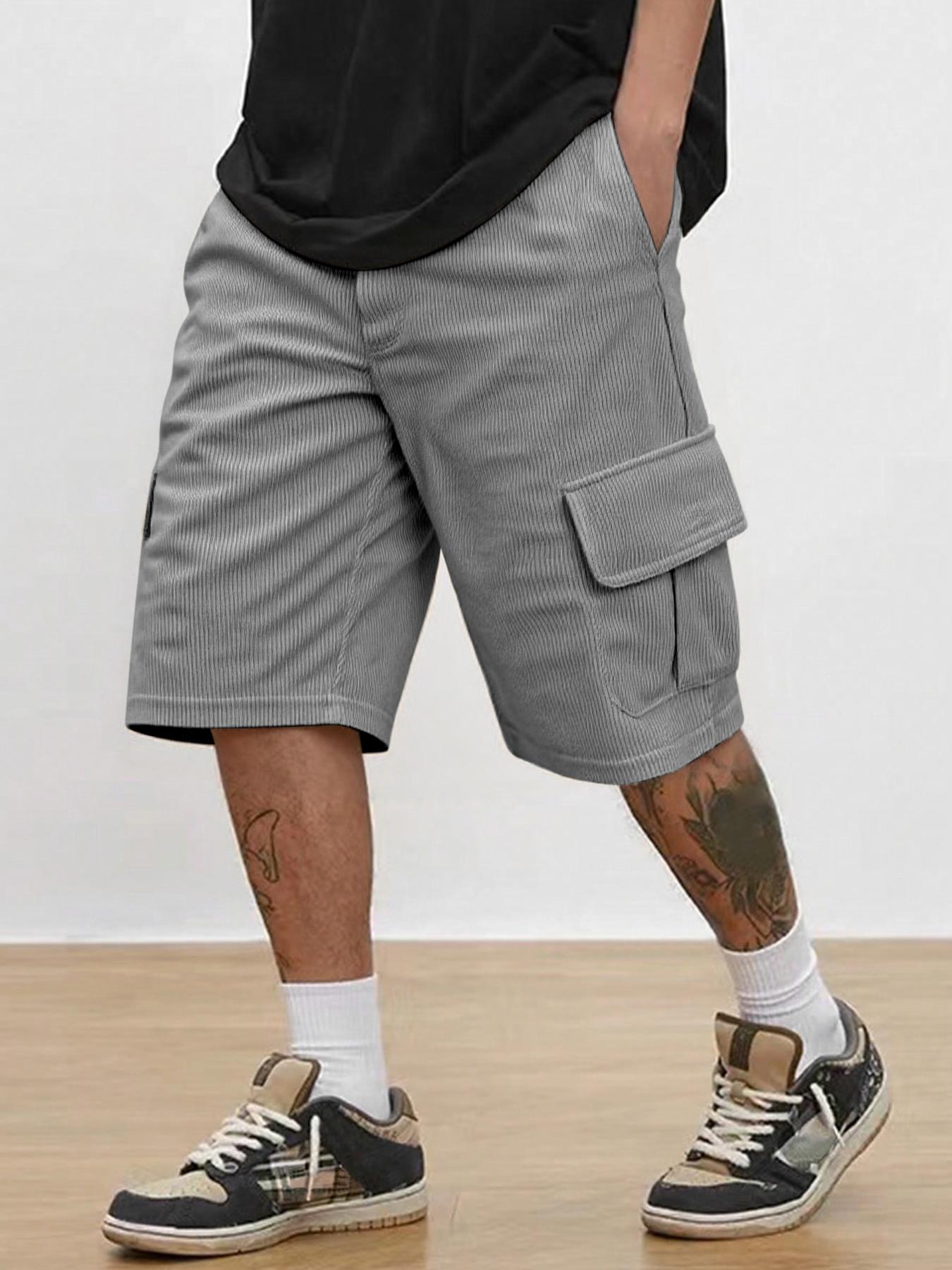 Men's Loose Solid Flap Pocket Drawstring Waist Cargo Shorts, Street Fashion Casual Bottoms for Daily Outdoor Wear, Men's Clothes for Summer