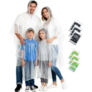 Rain Ponchos Family Pack Kids– 6/12/24 Pack Disposable Poncho with Hood, Clear & Assorted Colors, Home Survival Kits