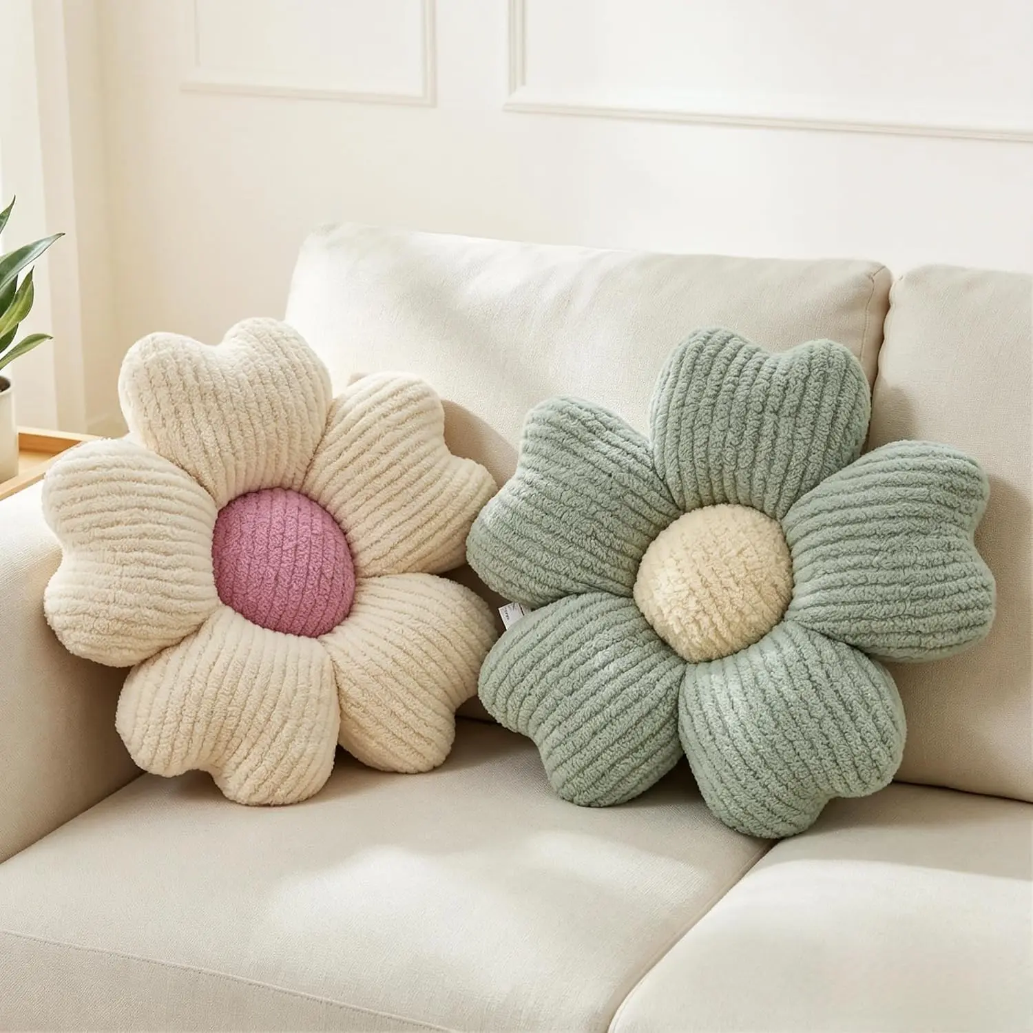 2 count Flower Pillow Cute Green Decorative Throw Pillows for Bed Couch | 15 Inch, Sage Green & , Soft and Comfortable, Small, Floor Seating Cushion,for Bed Bedroom Dorm Sofa Living Room Decor