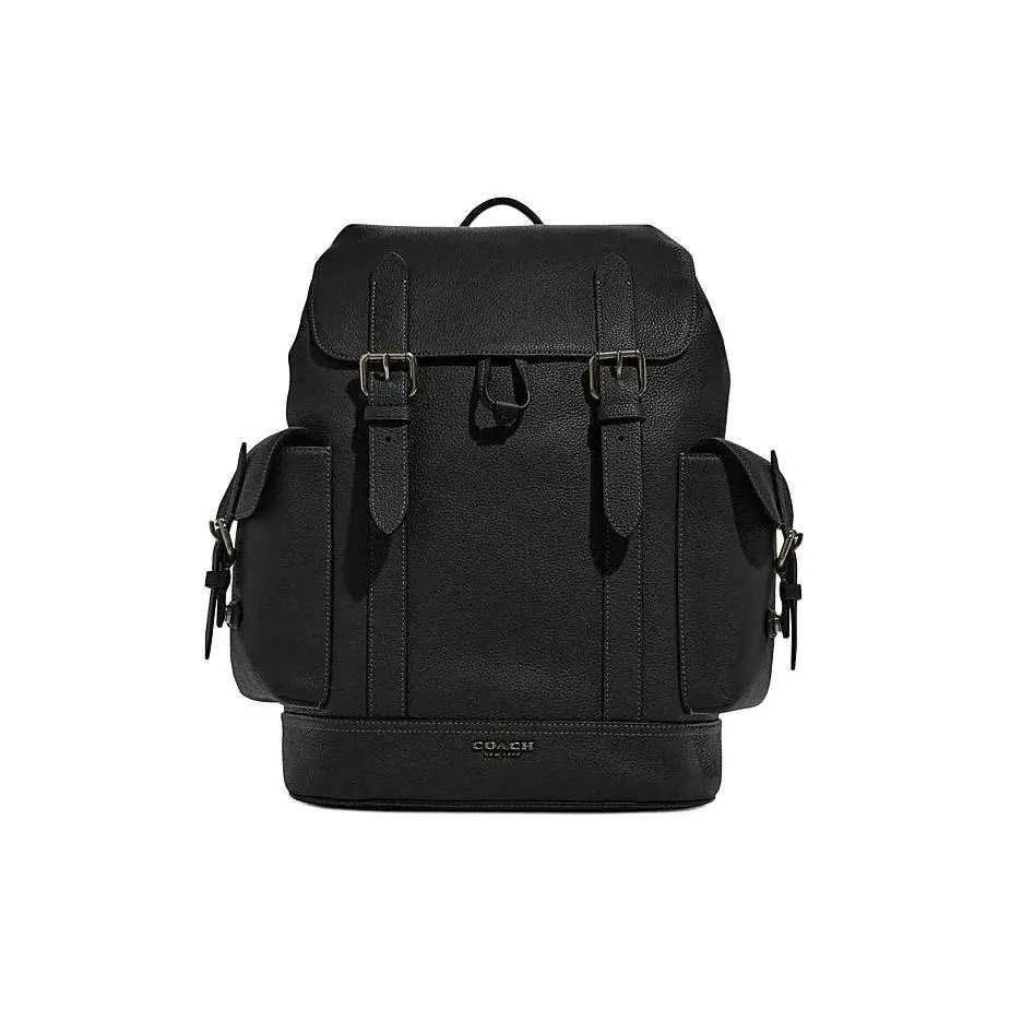 COACH Hudson 30 Leather Backpack with Flip-and-Drawstring Closure – Large Men’s Black Bag
