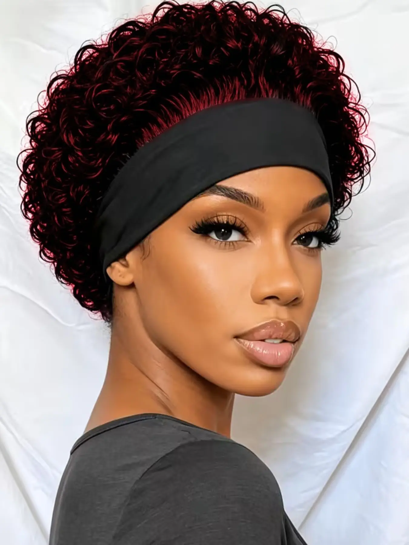 Headband Wig Human Hair Wigs for Women Pixie Cut Wig Short Curly Headband Wigs Loose Curly Wig