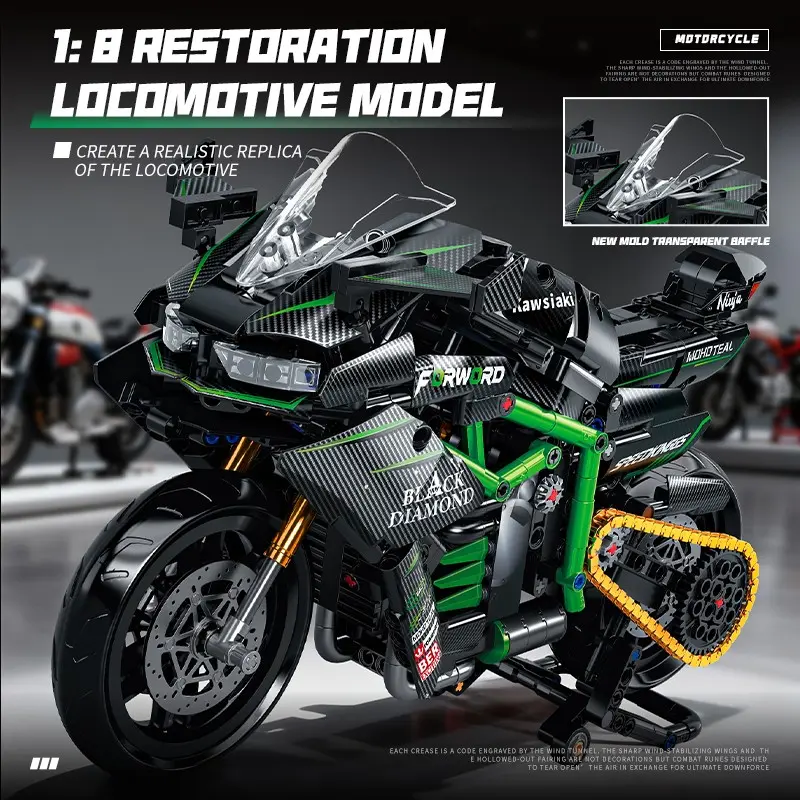 1:8 Motorcycle Model Building Blocks Toys Sets Collectible Construction Set Desktop Ornaments Assembly Heavy Duty Motorbike Bricks Collection Display For Kids Adult Motorcycle Racing Enthusiast Gifts