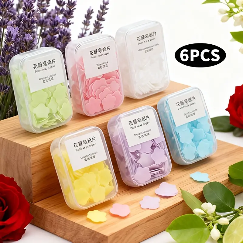 6PCS Portable Hand Soap Sheets, available in 6 scents like Jasmine, Rose, Lavender, travel and outdoor hand soap sheets, personal care cleansing soap, disposable soap sheets, easy to carry, great for camping