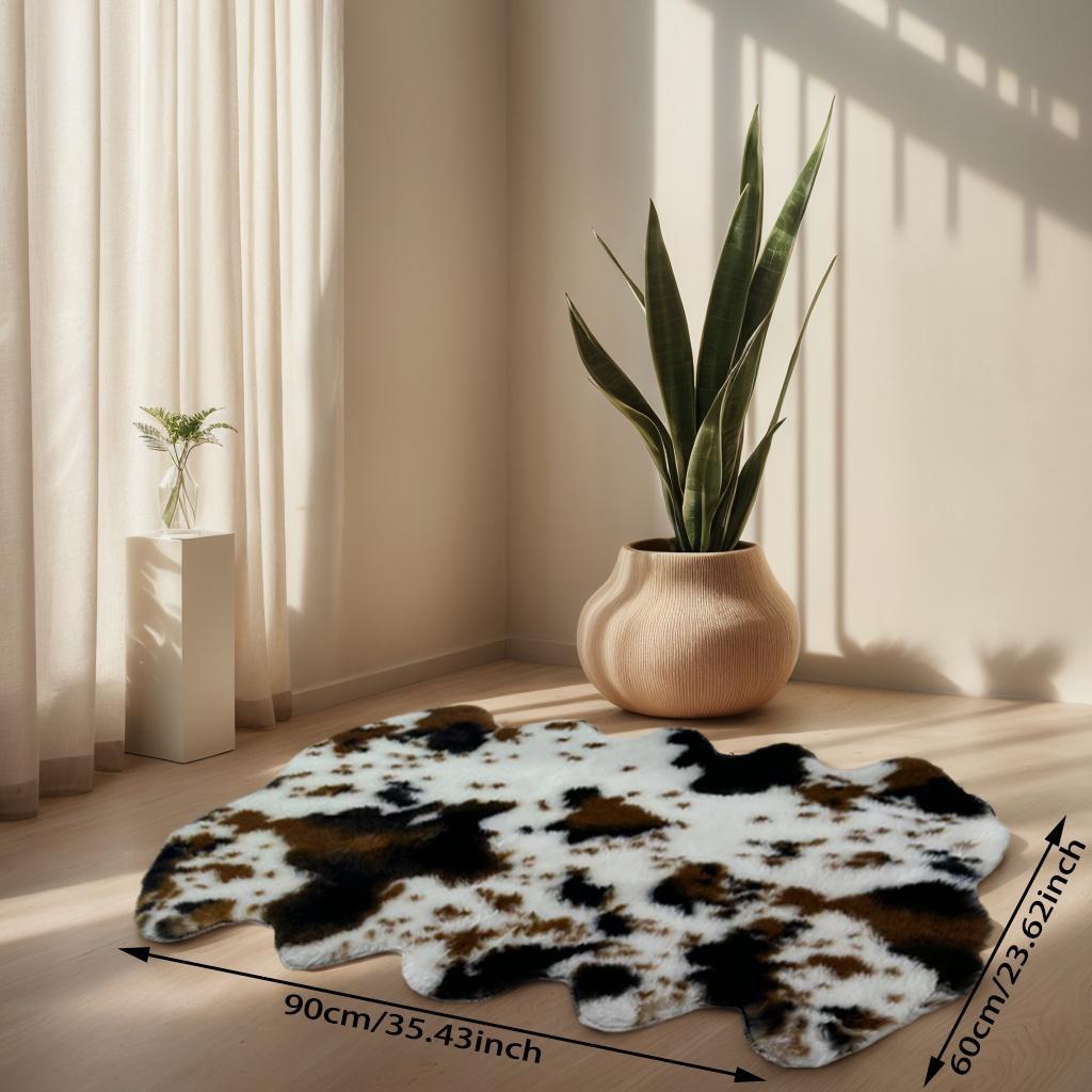 Cow Print Rug, Faux Cow Rug, 1 Count Non-slip Soft Plush Floor Mat, Decorative Carpet for Home Living Room Bedroom Hotel Dormitory