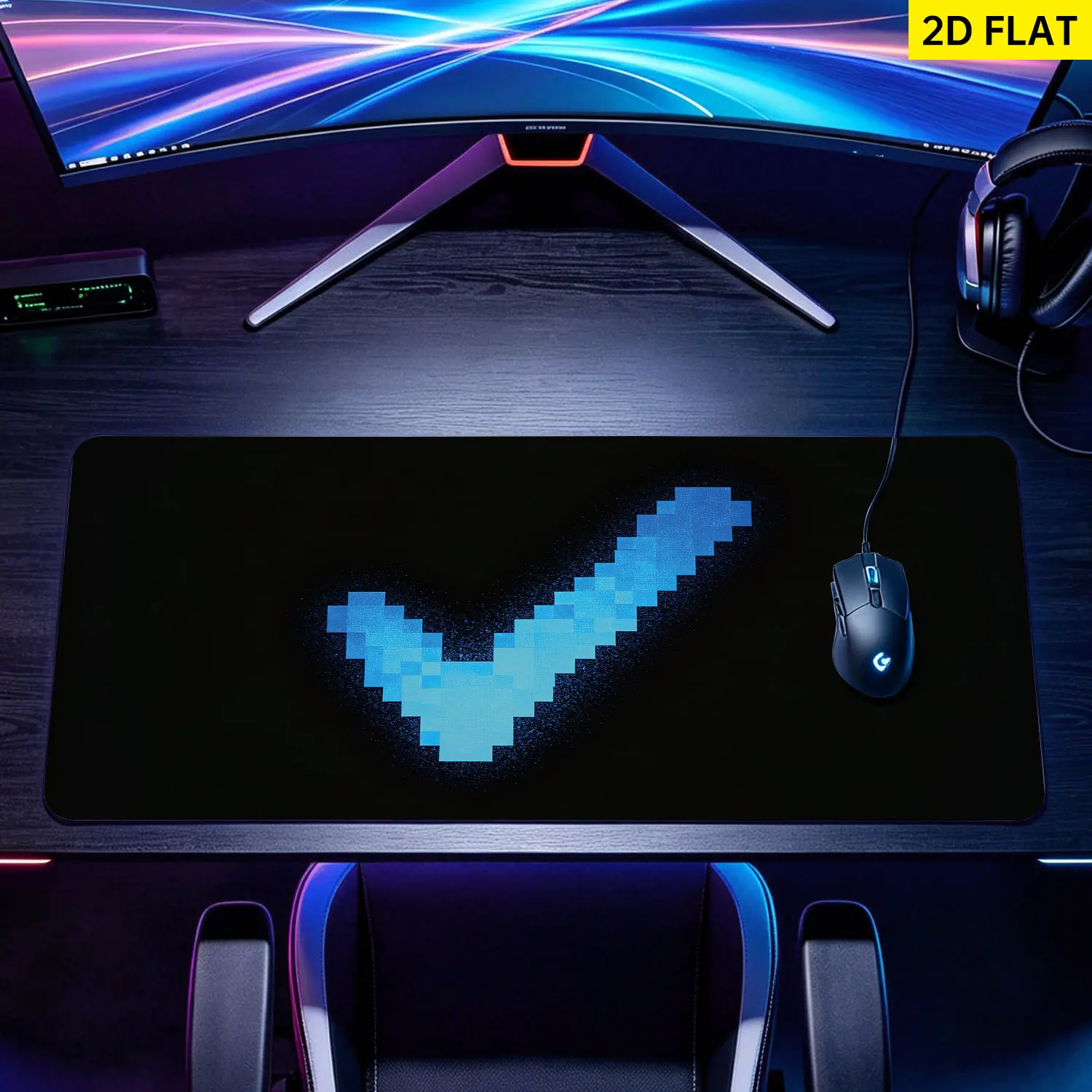 Extra Large blue pixel check mark Mouse Pad,Non Slip Rubber Pad,Desktop Decoration Drotection Pad,Washable,Lock Edge Multi Size,Premium Multipurpose Mousepad For Office,Gaming Desk,Gift for Family and Friends