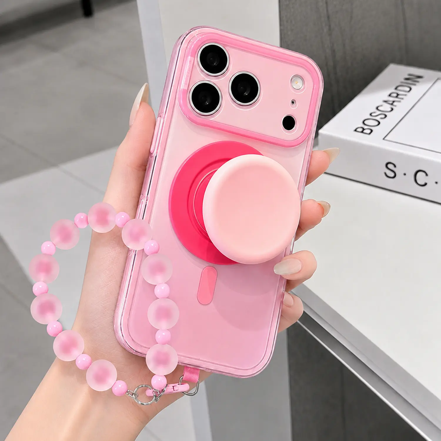 Magnetic MagSafe Phone Case for iPhone 18/17/16/15/14 Pro Max, 2-in-1 Gradient Silicone Case with Wrist Lanyard Grip Holder Charm, Durable Double-Layer Full Cover Accessories for Shockproof Anti-Slip Scratch-Resistant Protection & Safety