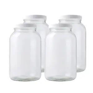 1 Gallon Glass Storage Jars with Airtight Lids (Pack of 4) | Wide Mouth Glass Canisters for Food Storage, Fermentation, Pickling & Canning