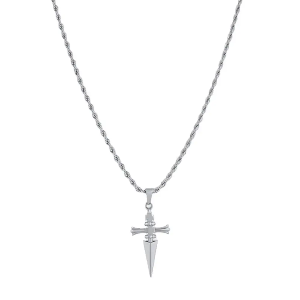 Sword Shaped Cross Pendant Stainless Steel Twist Chain Necklace Unisex Minimalist Street Neck Jewelry Waterproof Daily Wear Fashion Accessory Holiday Gift