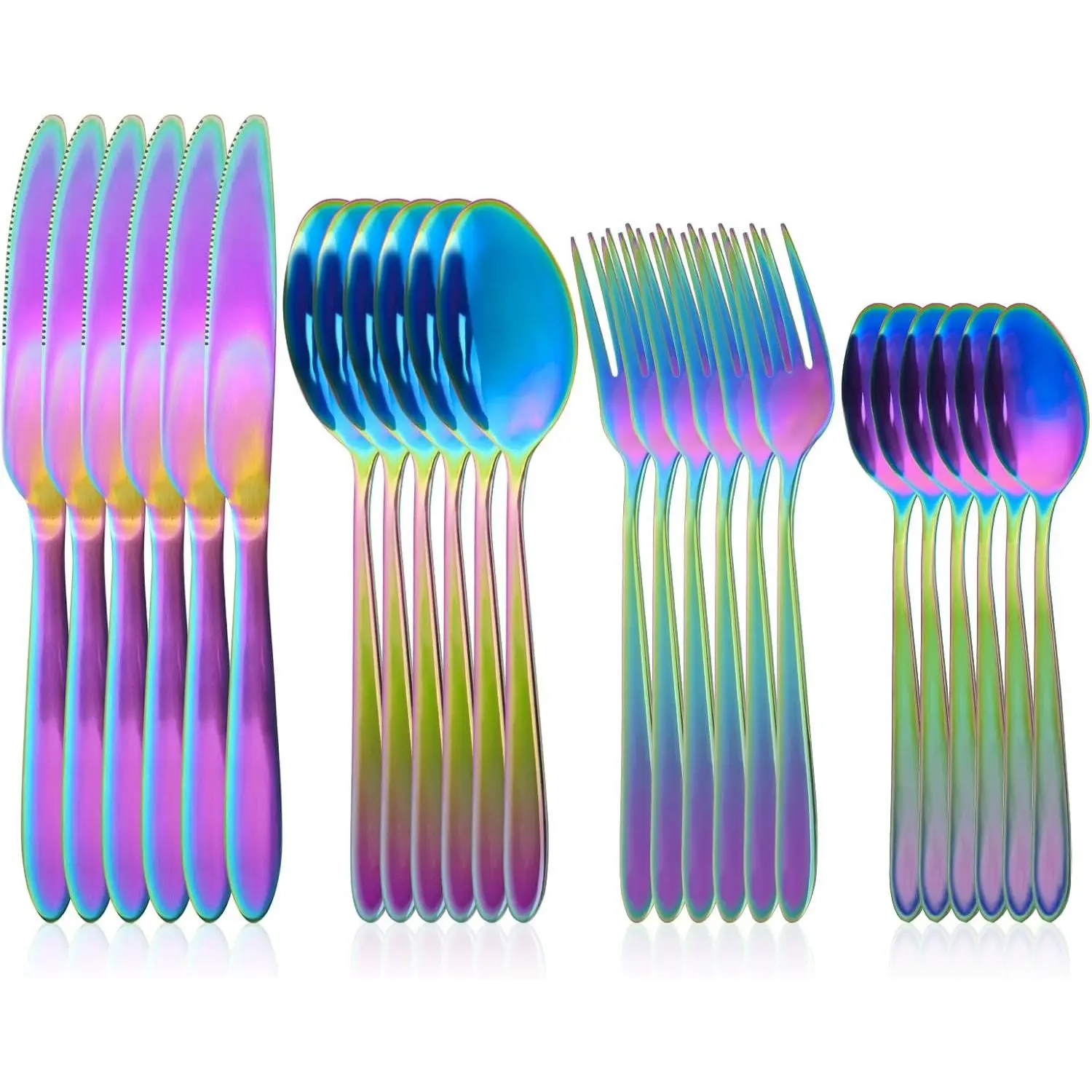 24 count Rainbow Silverware Set, Stainless Steel Flatware Set Include  Fork Spoon Set, Mirror Polished Cutlery Set Service for 6, Tableware Utensil Set for  Restaurant (Dishwasher Safe)