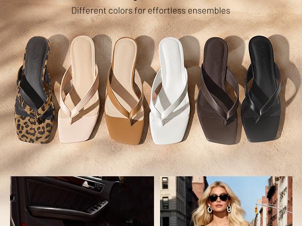 Athlefit Women's Kitten Heels Flip Flops Square Toe Low Heels Slip On Comfortable Summer Thong Heeled Sandals SpringStatements