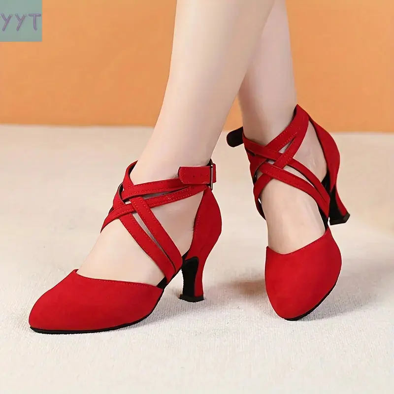 YYT1  Women's Dance Shoes, Latin Cha Cha Dance Shoes, Indoor Strap, Low Heel, Comfortable Fit, Multiple