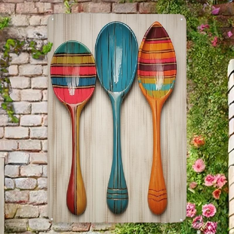 Wooden Spoon Pattern Metal Sign, Creative Spoon Wall Decor, Wall Art for Home Kitchen Dining Room Bar Coffee Shop