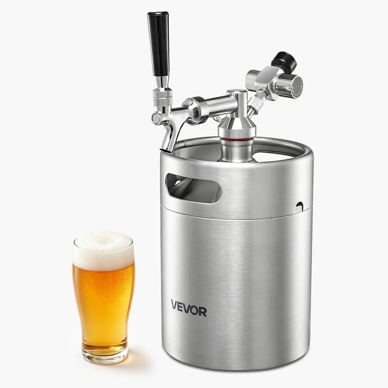 VEVOR 128oz Mini Keg, Pressurized Growler Tap System, 304 Stainless Steel Beer Kit, with Co2 Regulator, Self-Closing Faucet, Keeps Fresh and Carbonation for Homebrew, Craft and Draft Beer