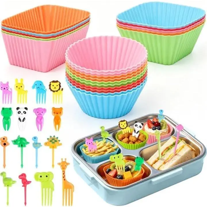 80 count  Lunch Box Divides Kit, Cute Lunchbox Bento Box Accessoies | 20 count eusable  Cupcake Lines, Muffin Baking Cups, 60 count Fun   Picks fo  Boys Gils, School Supplies