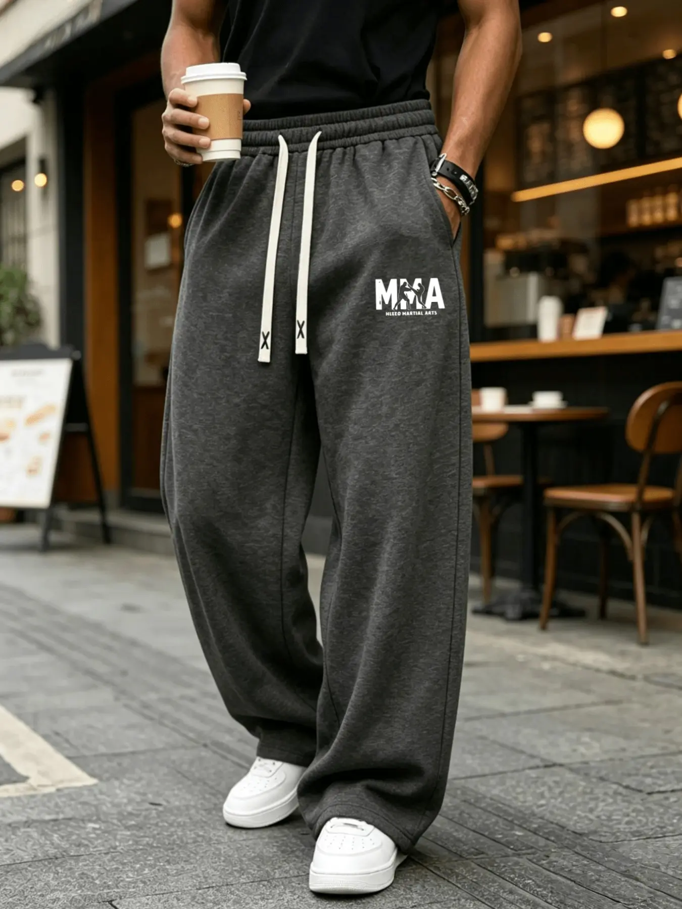Men's Drawstring Waist Sporty Thin Sweatpants, Athleisure Fitness Bottoms, Loose-Fit Casual Running Pants, High-Quality Fleece Lining, All Seasons, Unisex Couples