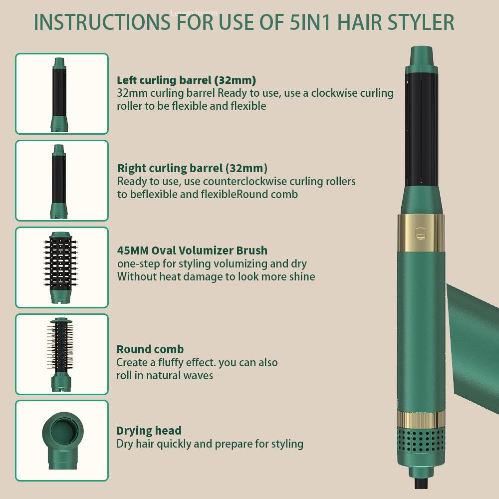 Five-In-One Hot Air Styler Comb, Hair Dryer Curler Straightener, Multi-Functional Heat Brush Gift for Women, Birthday Present