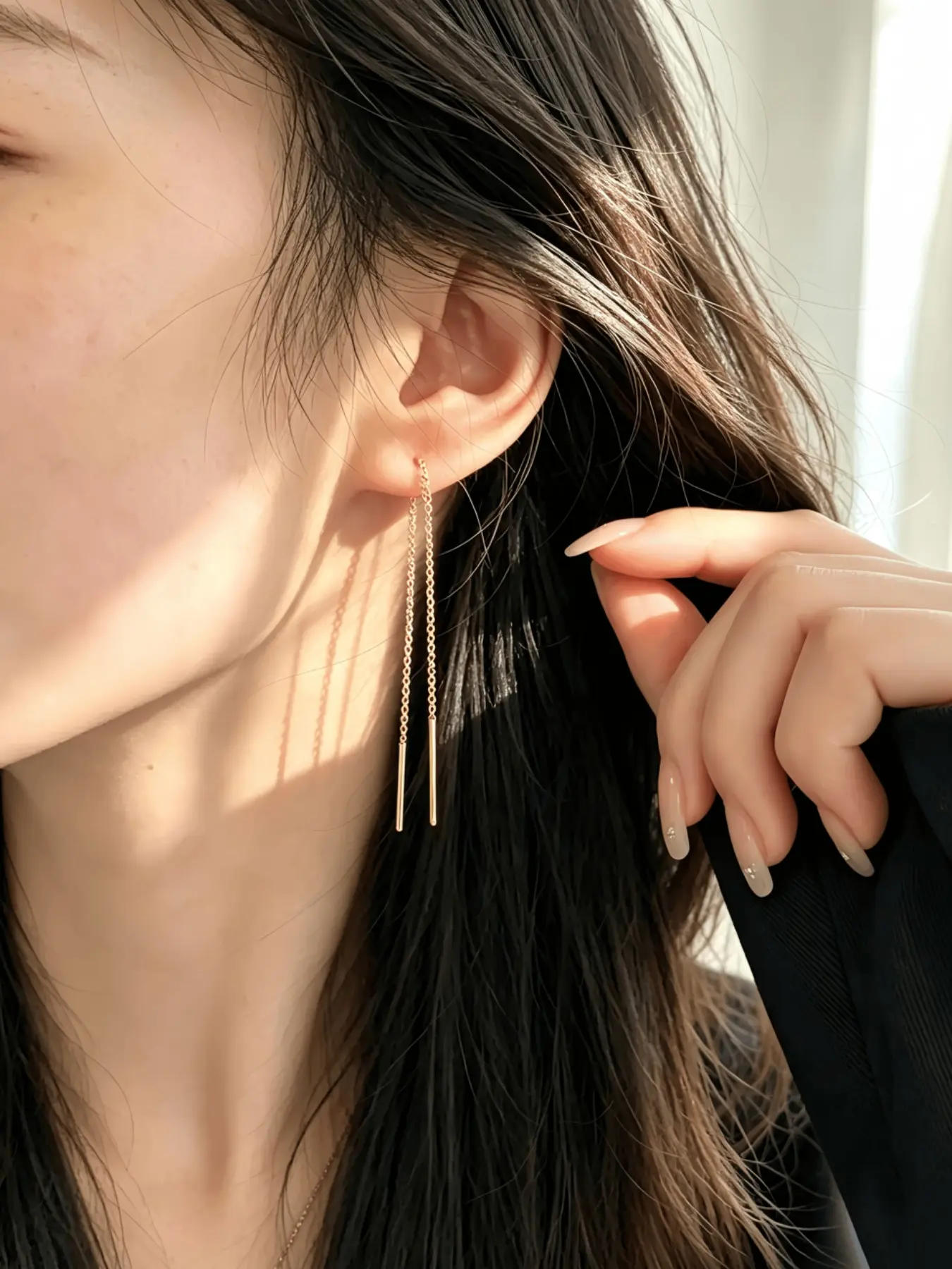 Long Bar Threader Earrings, Minimalist Linear Tassel, Dainty Drop Earrings for Women, Daily Jewelry, Elegant Style
