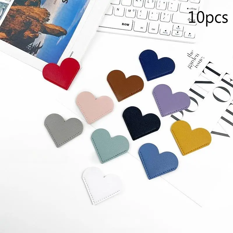10 Heart-Shaped Bookmarks, Durable Faux Leather Material, Multi-Color, Super Healing, Book Corner Protection, Marking Function, Essential for Reading Enthusiasts, Students, and Artistic Youth