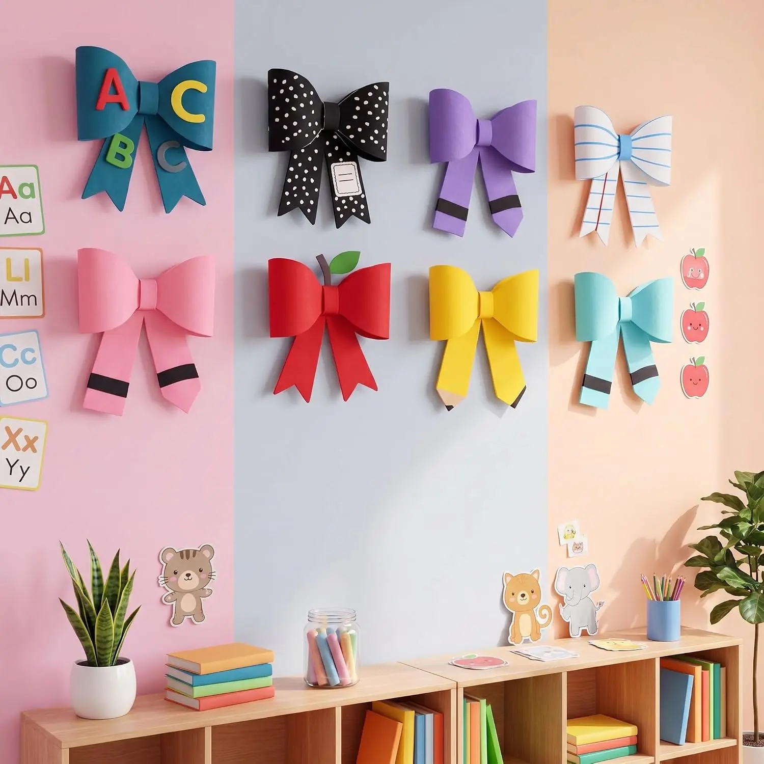8 count Felt Bow Classroom Decor  Pencil Crayon Bow Wall  Ornaments Bulletin Board Decor  to School Decorations 5.9'' for Teacher End of Year Classroom Decorations