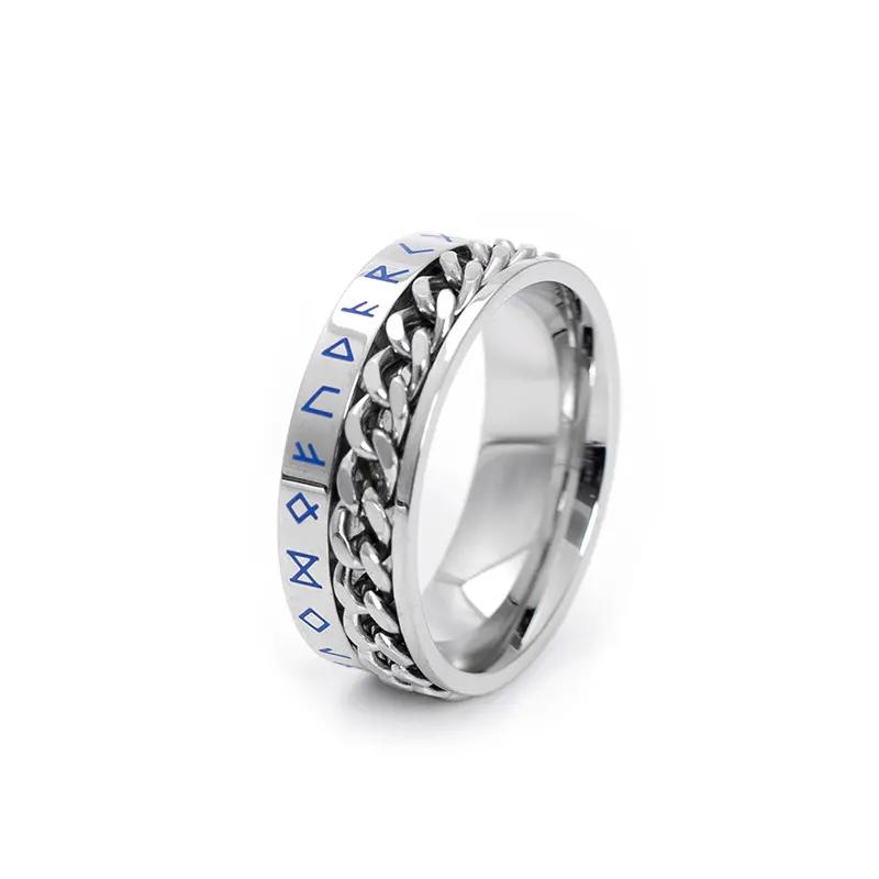 Nordic Popular Viking Runes Spinner Chain Rings for Men – Titanium Steel Rotating Band, Trendy Unique Statement Jewelry