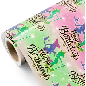 WRAPAHOLIC Witch Birthday Wrapping Paper Roll - Mini Roll - 17 Inch x 16.5 Feet - Happy Birthday and Colorful Witch Wrapping Paper for Girls Women, Baby Shower, Halloween
