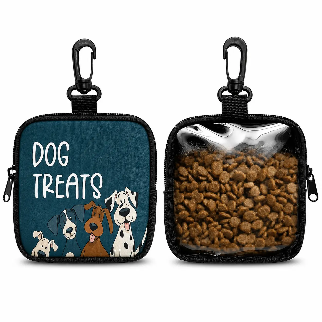 Portable Polyester Dog Treat Pouch with Zipper Closure, Single-Sided Printed Colorful Design & Transparent Side, Durable Puppy Snack Bag, Essential Accessory for Dog Walking & Outdoor Activities