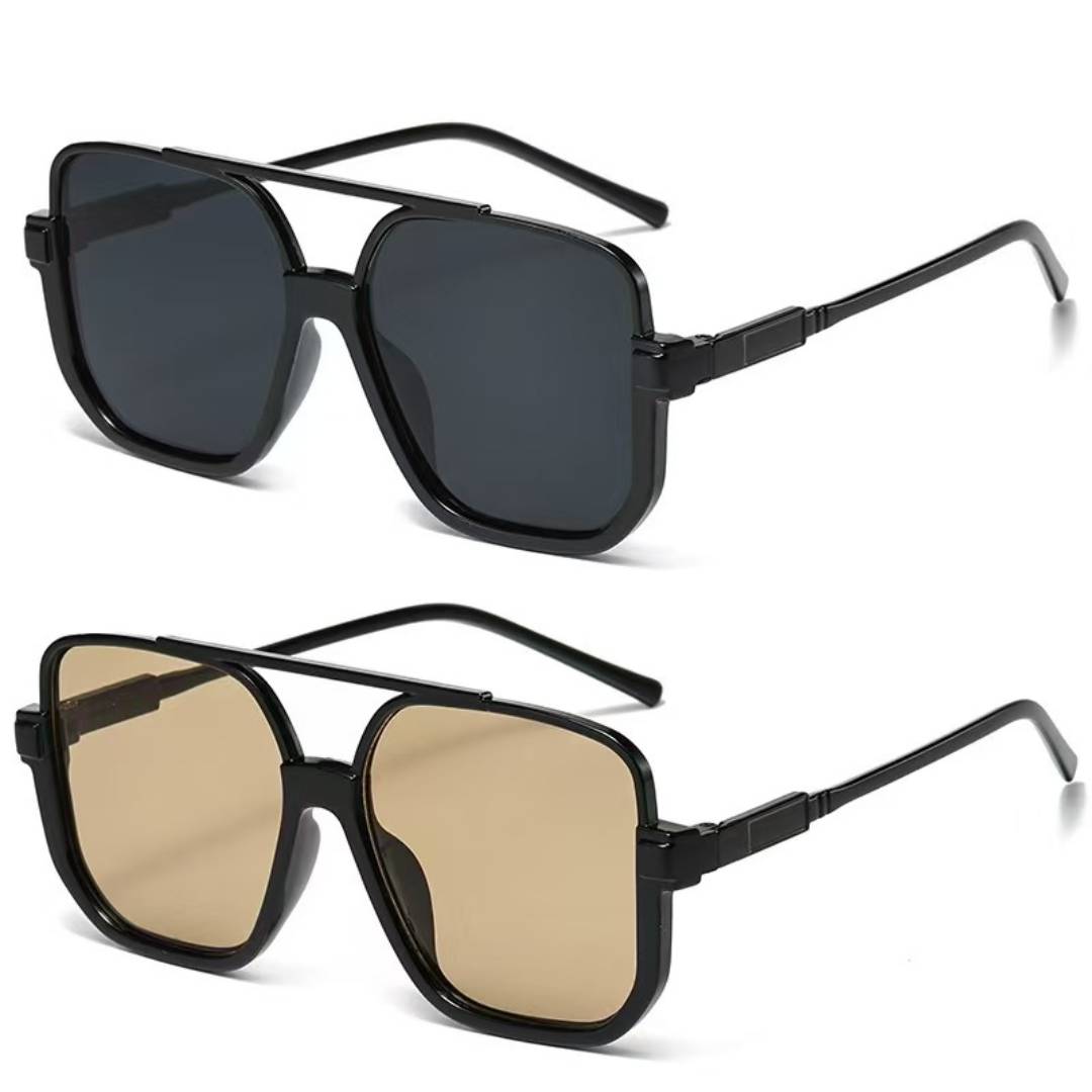 2-Pack Oversized Square Double Bridge Sunglasses, Fashion Y2K American Retro Versatile Casual Sun Glasses, UV Protection Aviator Shades