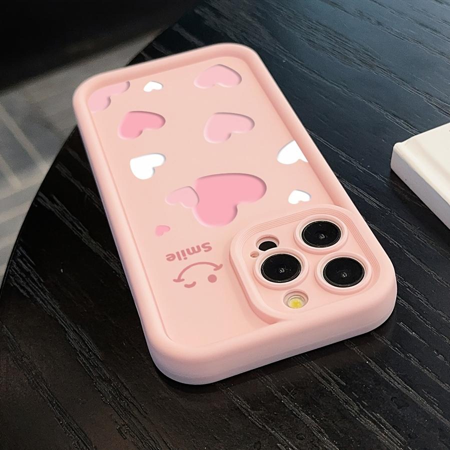 Pink Love Smiley Face Pattern Shockproof Soft Shell Protective Case for iPhone 17 16 15 14 13 12 11 XS X & More Series Mobile Phone Cases Ideal Gift for Friends Lovers or Family - Cellphone