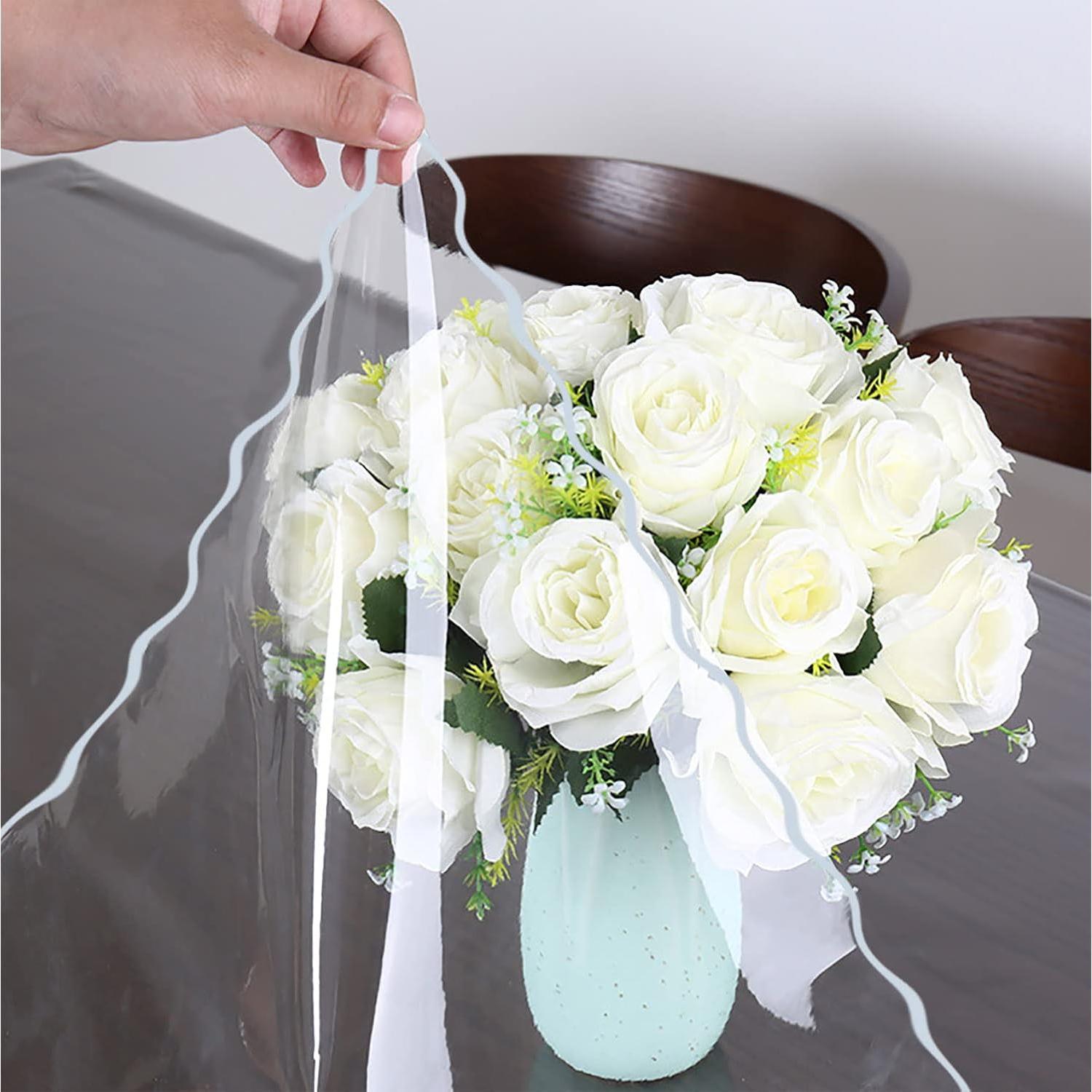 Clear Plastic Tablecloth Protector Round Table Transparent Cover Vinyl Table Cloth for Kitchen and  Table 54 x 54 Inch