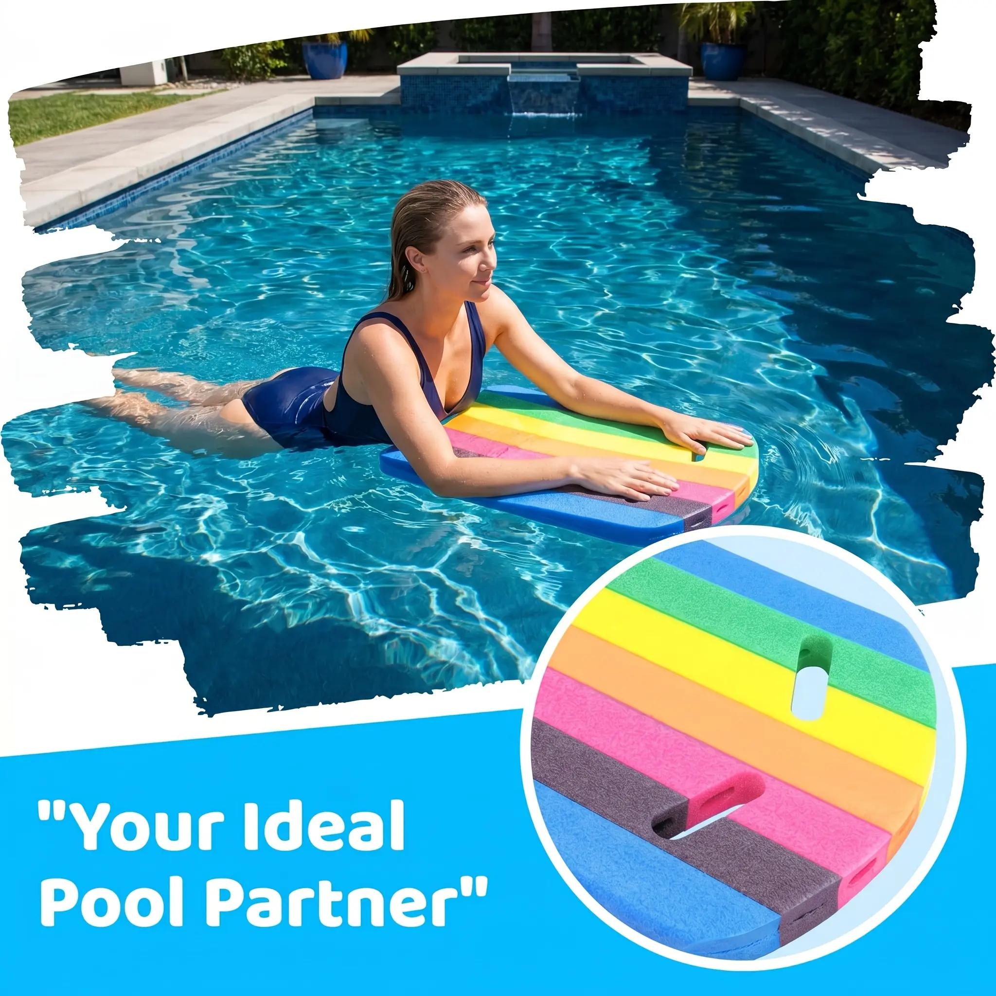 Macaron Rainbow High-Value Swimming Flotation Board, Made of High-density Foam for Maximum Buoyancy. Lightweight and 1pc Design, Water-resistant and Non-sinking. Non-slip Grip Grooves Fit the Palm for a Secure Hold That Won't Slip