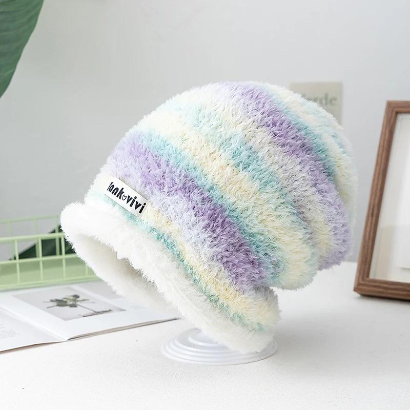 Hot Sale Loose Chic Hat Lazy Style Gradient Beanie Hat Fashion Winter Hats For Women Streetwear Multicolour Warm Hats For Girl