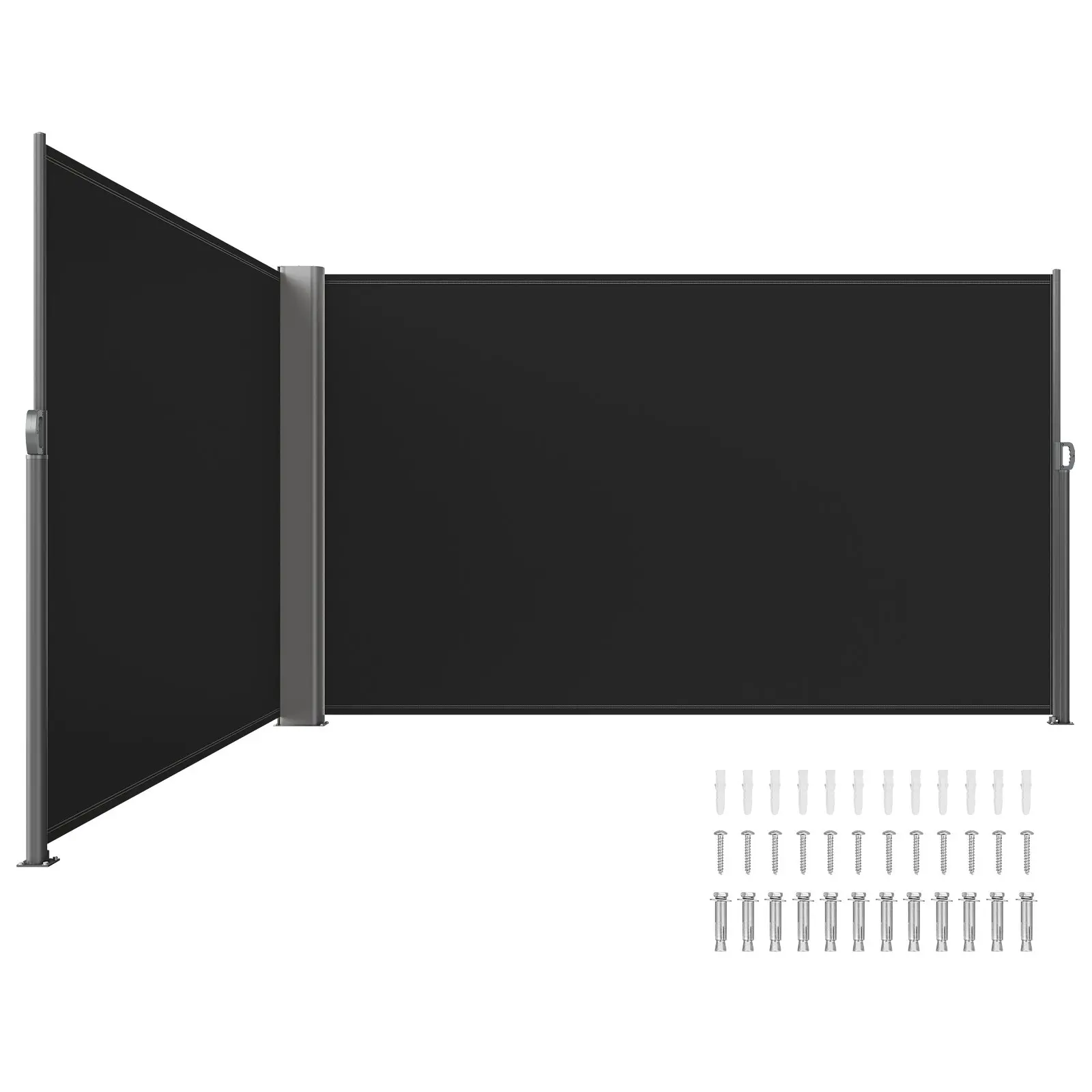 VEVOR Retractable Side Awning, 71''x 236'' Aluminum Outdoor Privacy Screen, 280g Polyester Water-proof Retractable Patio Screen, UV 30+ Room Divider Wind Screen for Patio, Backyard, Balcony, Black