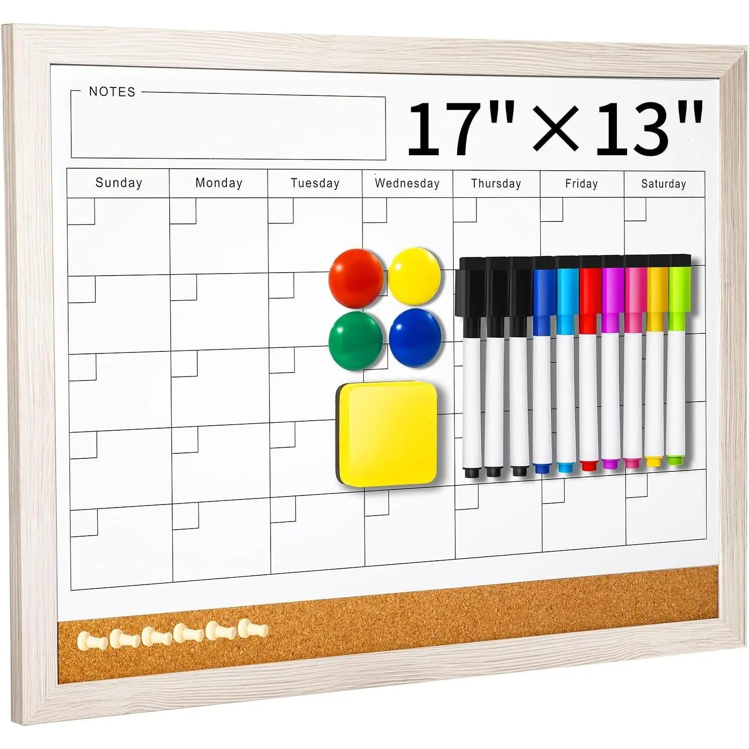 Dry Erase Monthly Grid Whiteboard Calendar for Wall - 17x13 Inch, Office & Classroom Organizer for Teachers/Students (White)