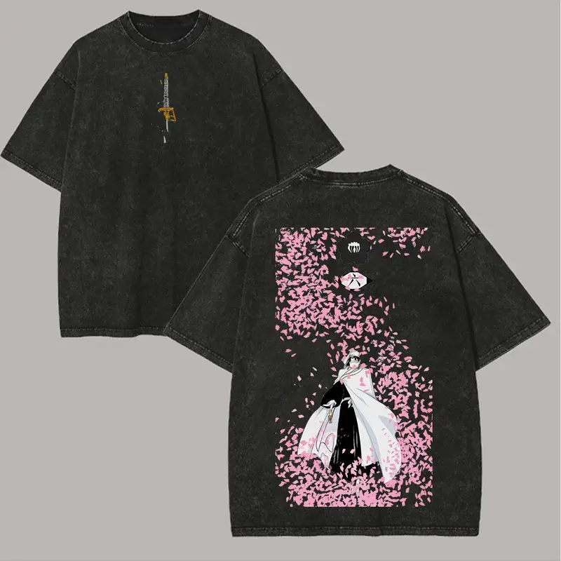 ANIME Bleach FANDOMS-BEST ANIME TSHIRTS Washed T-Shirt Oversized Unisex Washed Retro top Japanese hot Anime hot product Couples