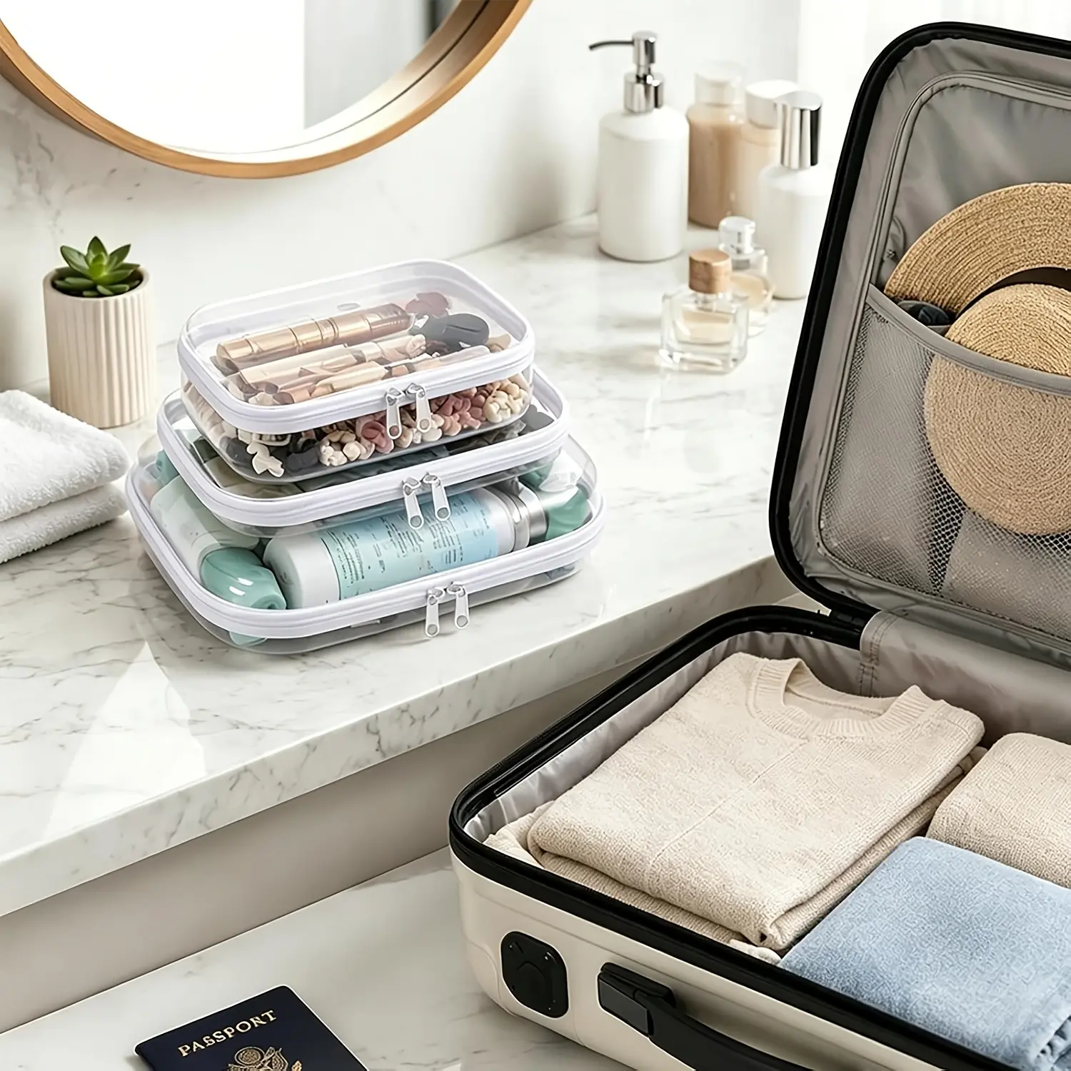 WS--Zipper Rigid Transparent Storage Bag, Including 3 Different Sizes. Storage Box, Pen Holder, Plastic Clay Organizer, Transparent Hard Shell Zipper Bag, Portable Cosmetic Bag, Suitable for Holiday And Bathroom Storage