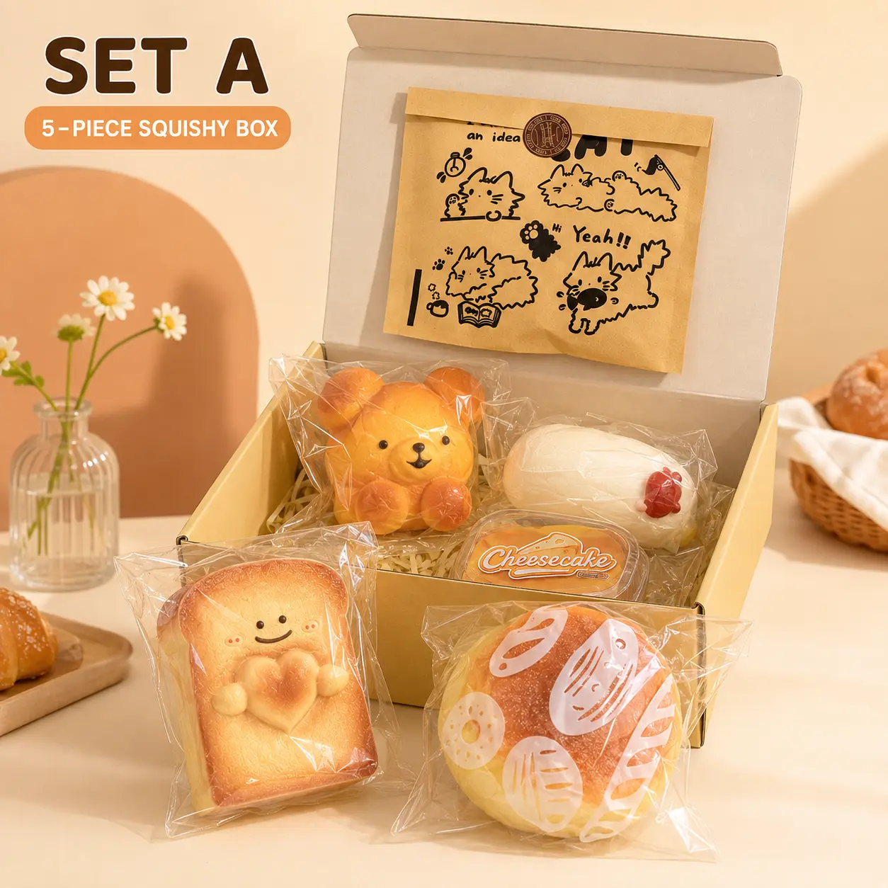 5-Piece Unisex Assortment Set Slow Rising Squishy Toys, PU Material Stress Relief Fidget Sensory Products, Dumpling Design Gift Box for Party Favors & Gift Ideas,halloween party gift