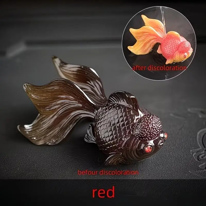 Thermochromic Goldfish Tea Pet Ornament, 6.2 Inch Color Changing Resin Fish Statue, Creative Kung Fu Tea Accessory & Healing Desk Decor, Decorative Figurine, Gift for Tea Lovers