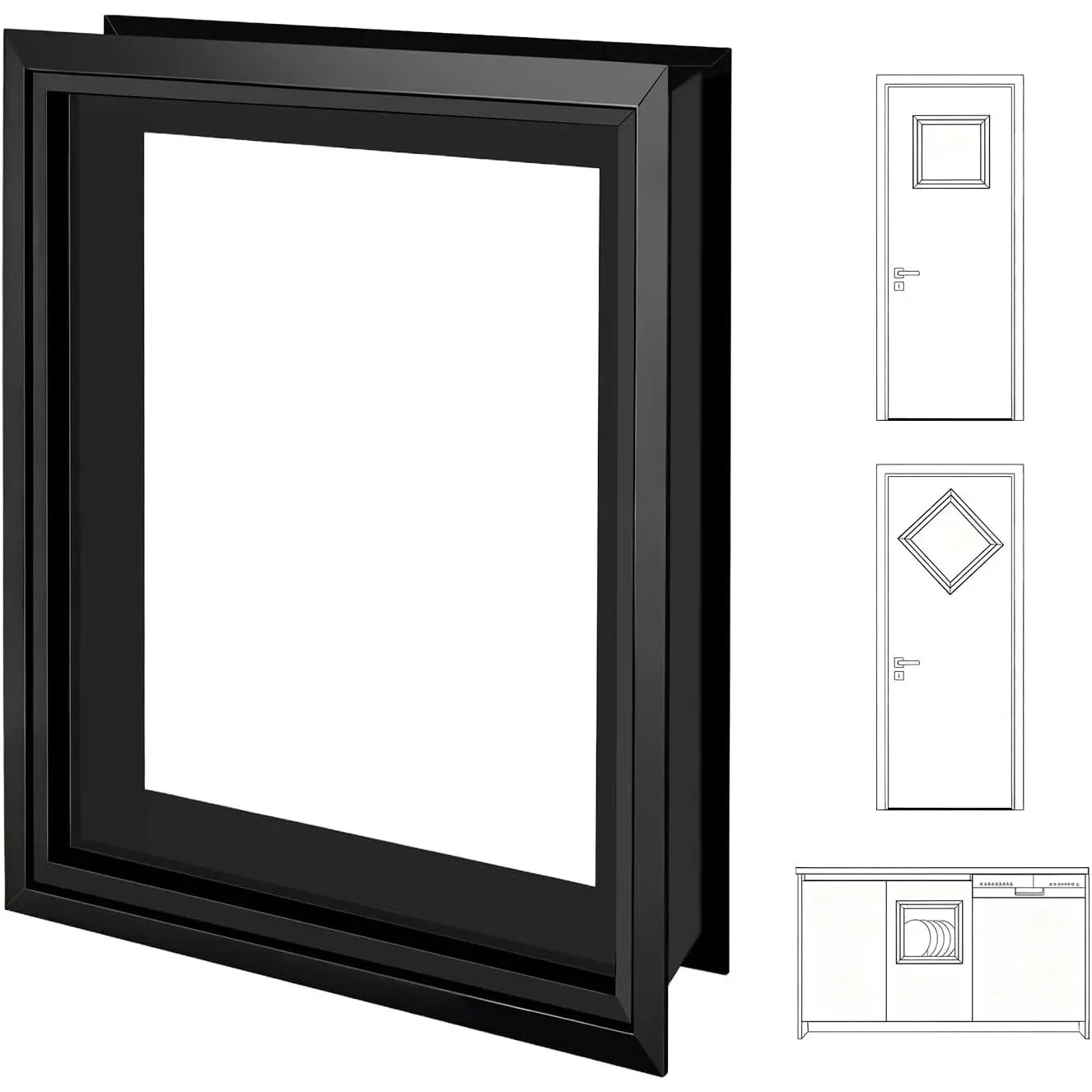 12.6" x 12.6" Window Frame Kit with Glass, Black Garage Door Window Inserts, Door Glass Inserts,  Windows for Doors, Windows, Garages, Cabinets