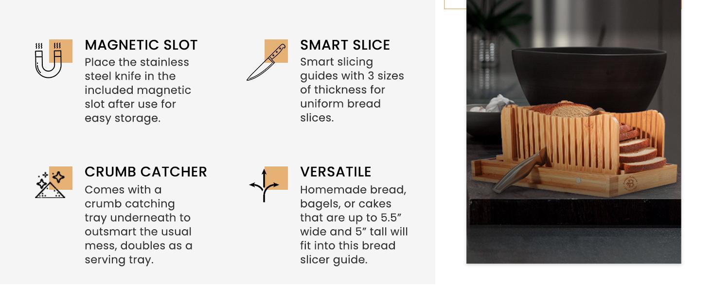 Bread Board & Bread Slicer for Homemade Bread - Foldable Slicing Guide, Crumb Tray with Knife - Compact Bread Loaf Slicer for Cakes, Bagels, Loaves - Kitchen Gadget & Gifts Stainless Steel Bread Board & Bread Slicer for Homemade Bread - Foldable Slicing Guide, Crumb Tray with Knife - Compact Bread Loaf Slicer for Cakes, Bagels, Loaves - Kitchen Gadget & Gifts Stainless Steel