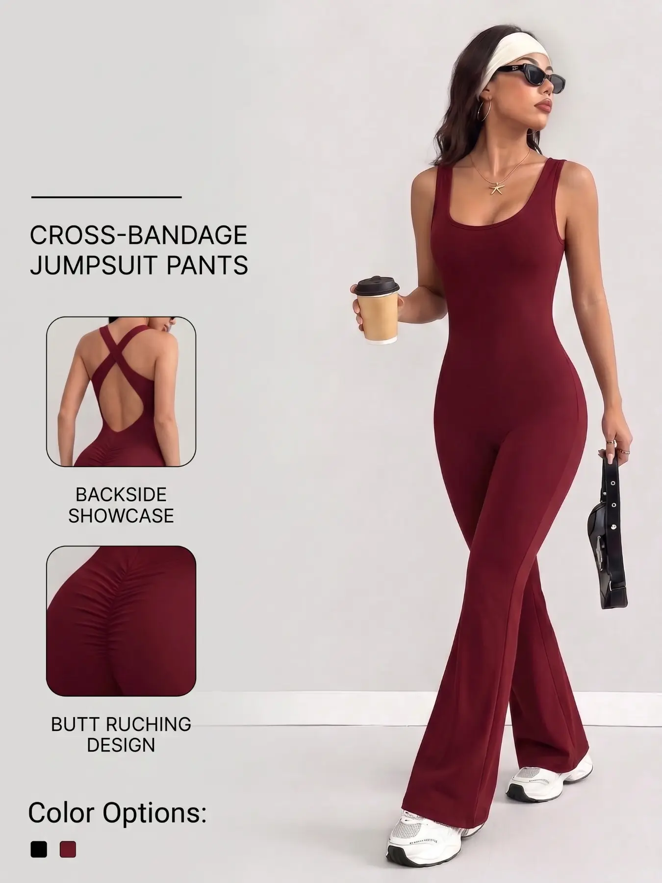 Summer Women's Backless Jumpsuit, Slim-Fitting High Elasticity, Cross Straps, Ruched Butt Design, Sporty Style for Fitness, Workout Jumpsuits, Home, Streetwear, Pant Jumpsuits