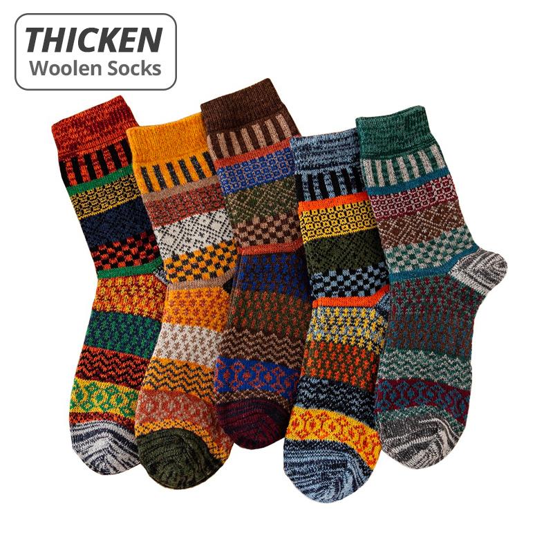 5 Pairs Winter Men's Socks Thicken Wool Socks Warm Men Retro Style Colorful Fashion Man Socks For Snow Boots EU Size 38-44