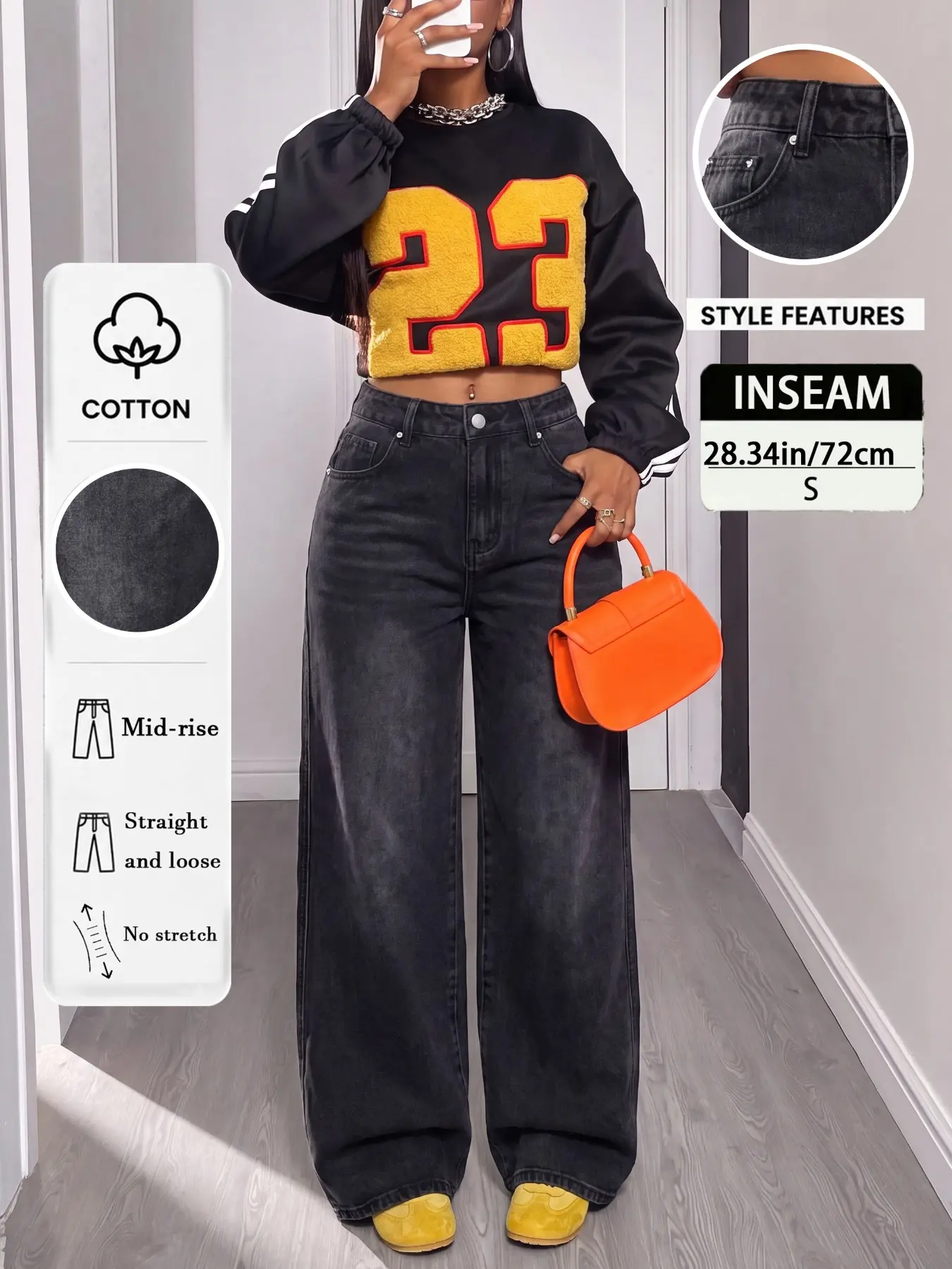 Women's Casual Mid-Waist Straight Leg Jeans, Loose Fit Dad Pants, Washed Catwalk Style, Ideal for Daily Wear, Office, Dates, Streetwear, All Seasons, Bottoms