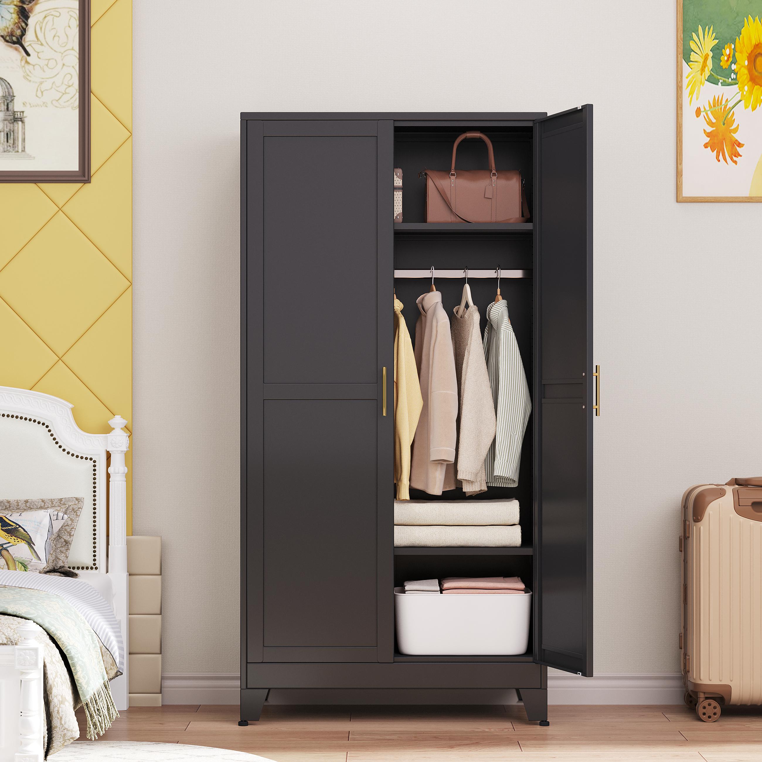 Metal Wardrobe Cabinet with Hanging Rod, 71" Metal Clothing Storage Cabinets with 2 Doors and Adjustable Shelves, White Armoire Wardrobe Closet for Bedroom, Laundry Room, Cloak Room mothersdaygift