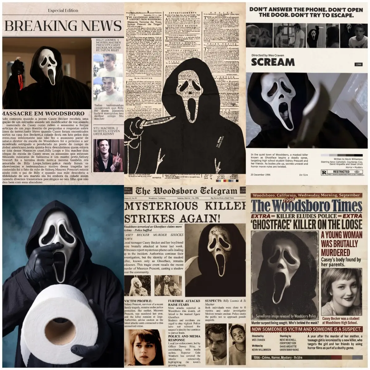 Retro Scream Ghostface Canvas Poster, Vintage Woodsboro Newspaper Parody Print, Eco-Friendly Durable Home Supplies, Vintage Home Decor for Horror Movie Buffs’ Bedroom Dorm Halloween Gift