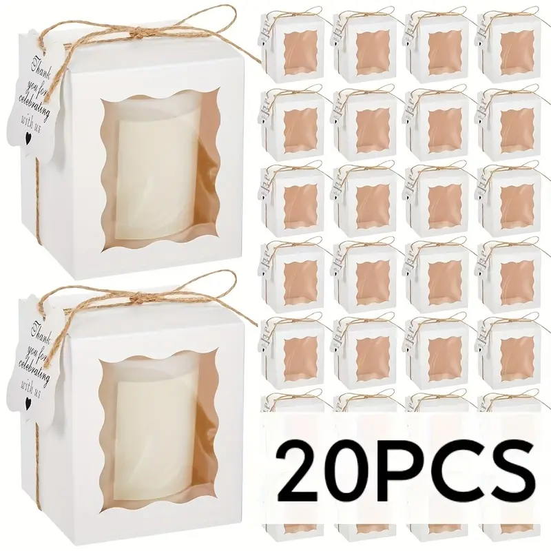 20-Piece Set Of Candle Gift Boxes With Transparent Window, Labels And Twine, Suitable For Weddings, Birthdays, Baby Showers, Party Favors, And Jewelry Display