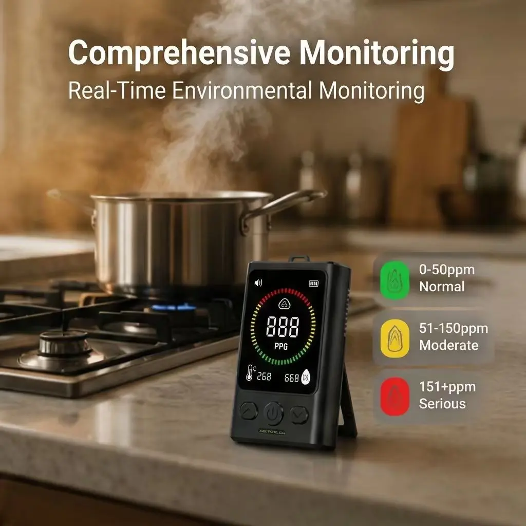 Portable Co Detector, Rechargeable Co Alarm, Handheld Triple Monitor with Temperature Humidity, Ideal for RV Camping Tent Boat Home
