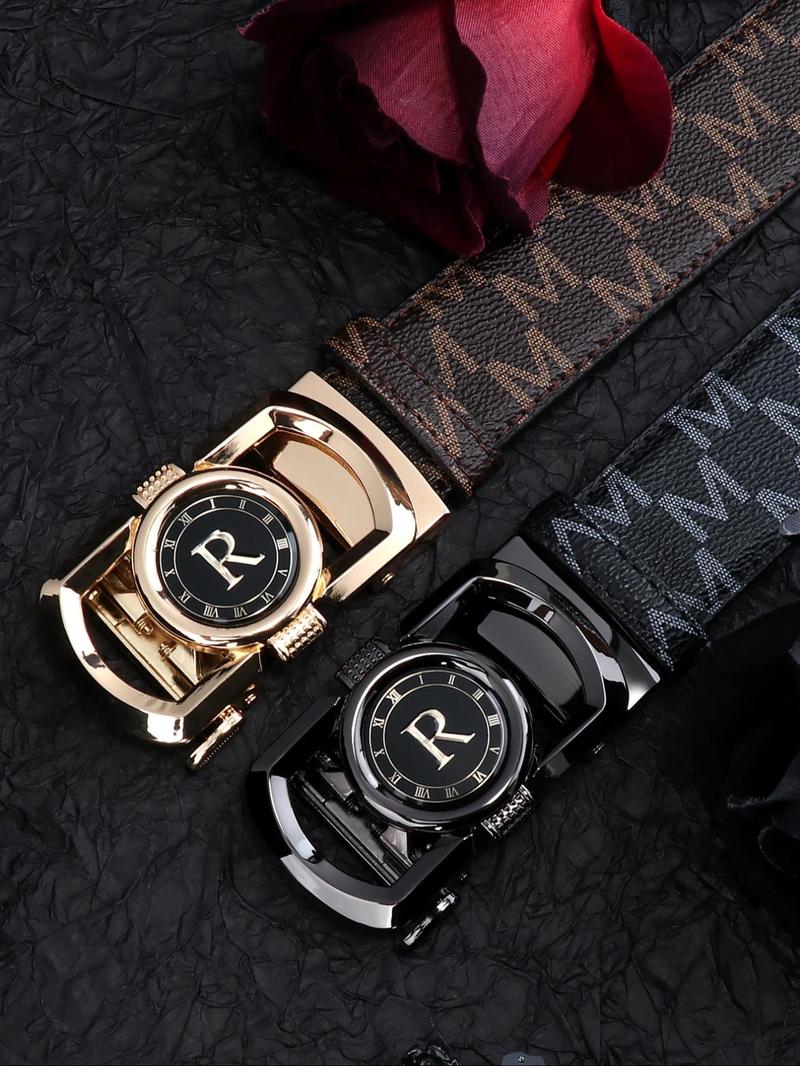 Men's Business Fashion Letter R Design Leather Belts, Casual Waistband for Jeans Trousers, Trendy All-match & Exquisite Belt for Birthday Gift