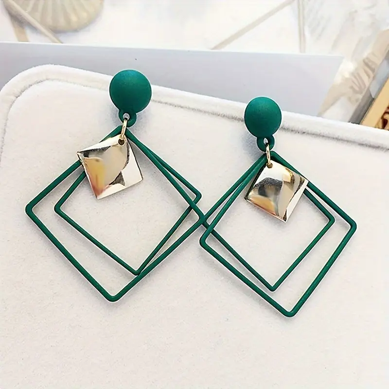 Geometric versatile fashion hollow diamond-shaped metal irregular square earrings